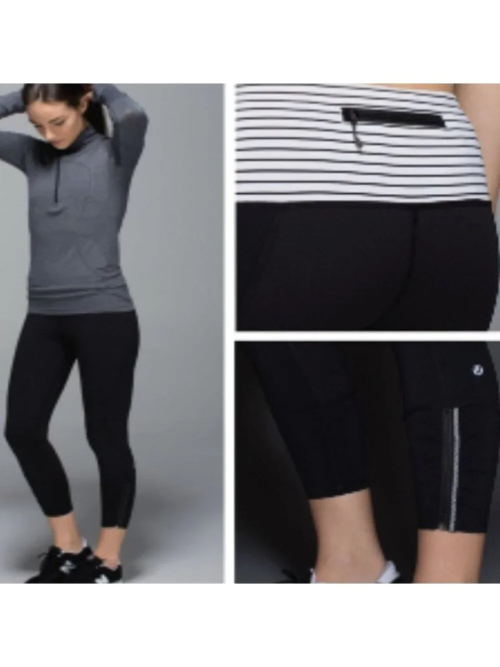 Rare Lululemon Runday Crop Parallel stripe white / Black